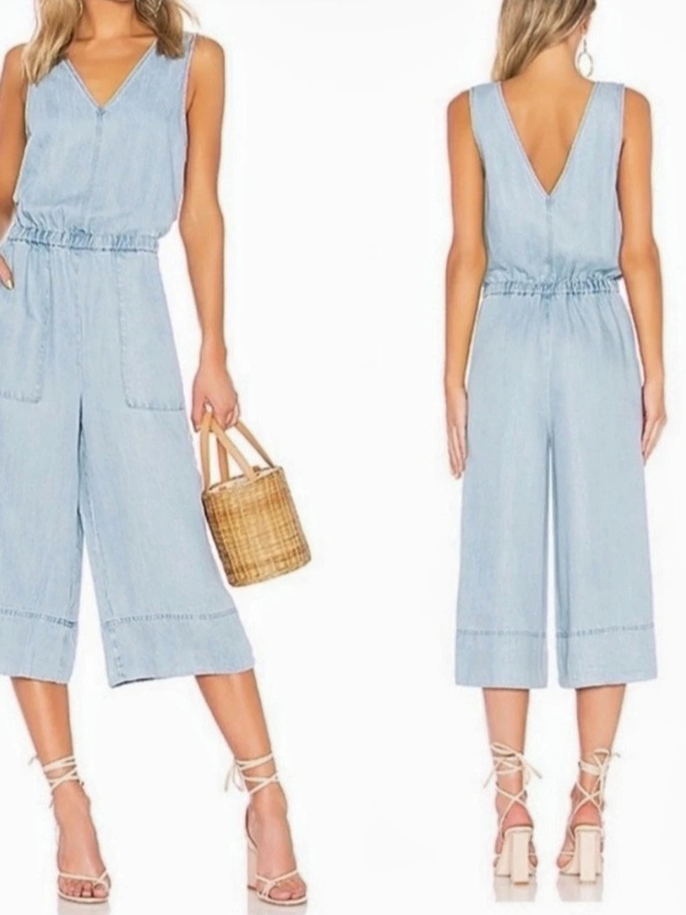 Splendid Erika Denim Jumpsuit Blue Wide Leg Size Medium